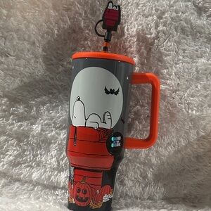 Snoopy Halloween Tumbler with Straw - Black and Orange